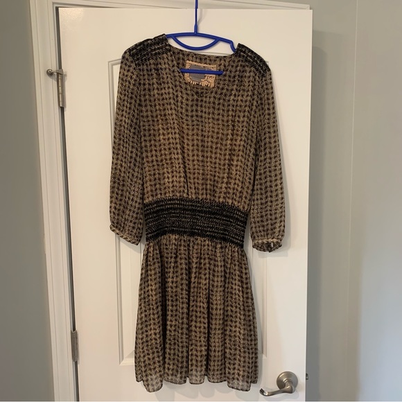 Anthropologie Vanessa Virginia Black And Tan Smocked Waist Mini Dress - Picture 2 of 12